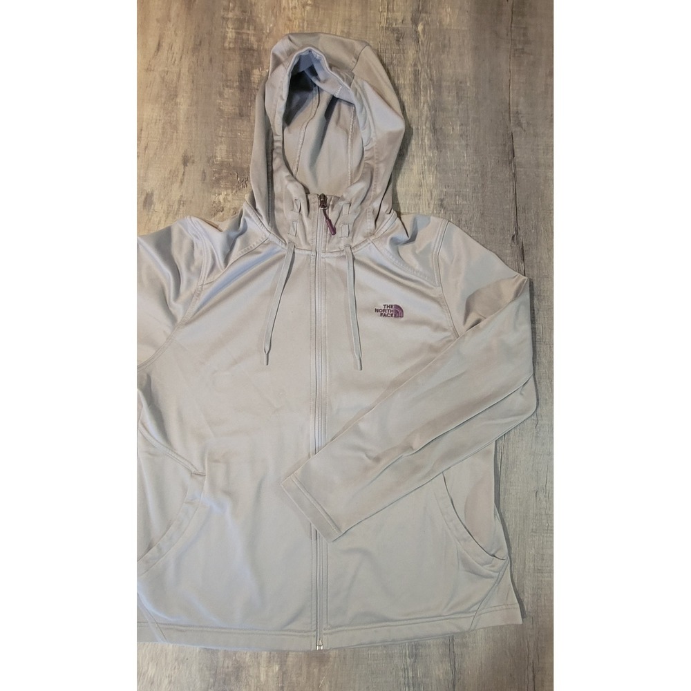 The North Face Womens XL Full Zip Hoodie Gray Purple Logo Active Sweatshirt